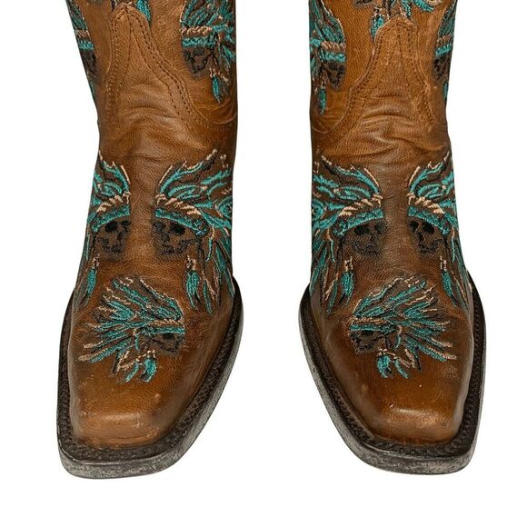 Old Gringo Yippee Ki Yay Cowgirl Boots Leather Skull Headdress Embroidery Size 7 - Picture 4 of 10